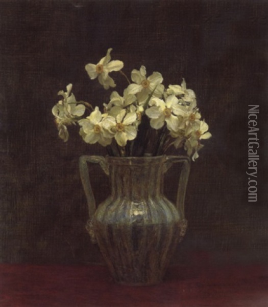 Narcisses Blancs Dans Un Verre Opalin Oil Painting - Henri Fantin-Latour