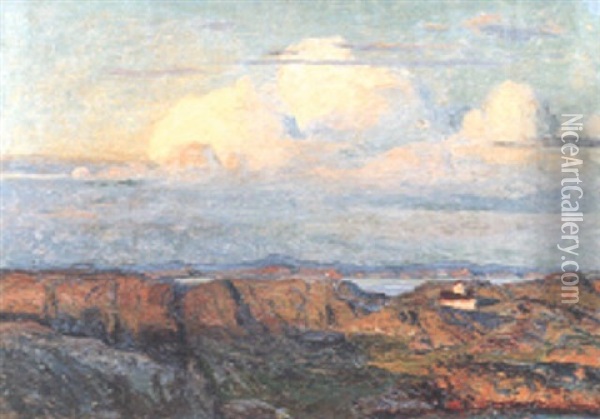 A Coastal Landscape, Sunset Oil Painting - Oscar Hullgren