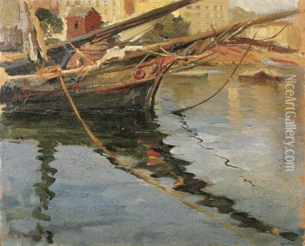 Barche In Porto Oil Painting - Mario Avallone