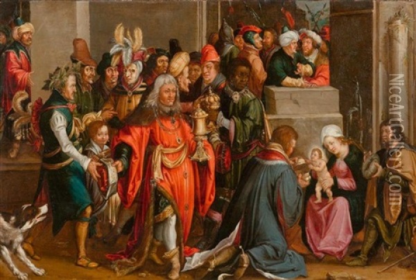 Anbetung Der Heiligen Drei Konige Oil Painting - Lucas Van Leyden