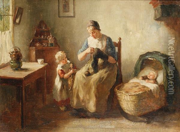 The Darning Lesson Oil Painting - Bernard Johann De Hoog