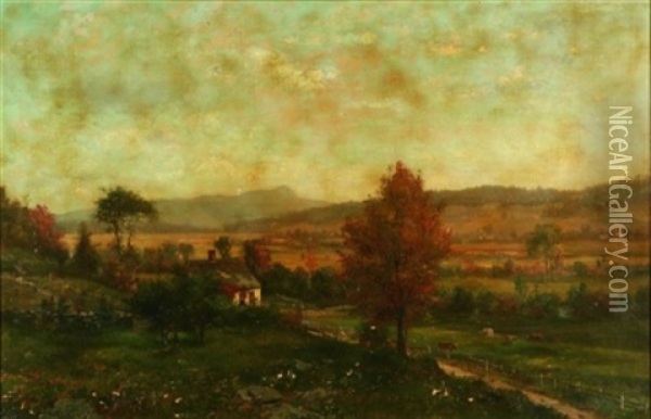 Farm In Autumn Oil Painting - George Frank Higgins