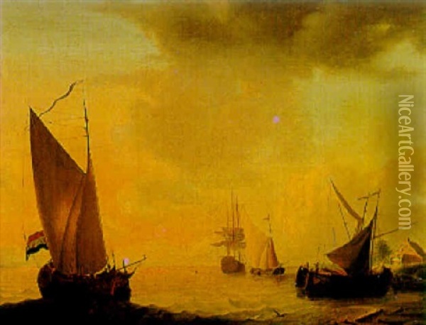 Dutch Smalschip Off The Coast Oil Painting - Thomas Yates