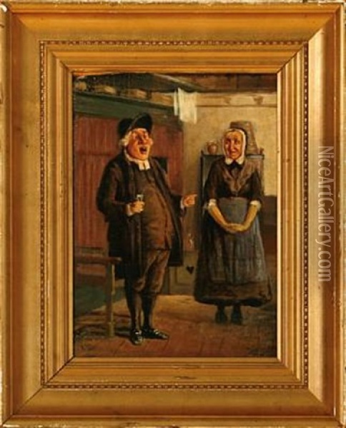 Per Degn Synger For Et Glas Braendevin Oil Painting - Wilhelm Nicolai Marstrand
