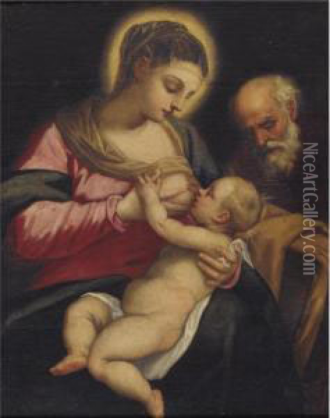 Holy Family Oil Painting - Domenico Tintoretto