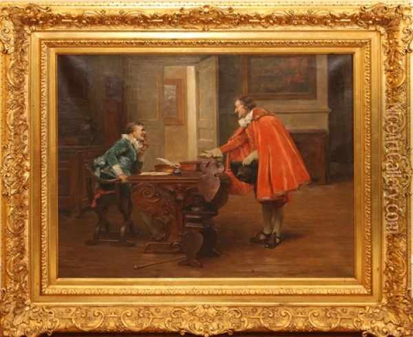 Two Cavaliers, Interior Scene Oil Painting - Alex De Andreis