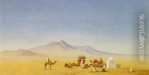 A Halt In The Desert Oil Painting - Henrik August Ankarcrona