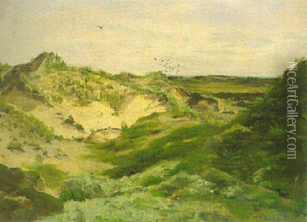 Grune Dunenlandschaft, Nordsee Oil Painting - Heinrich Petersen-Flensburg