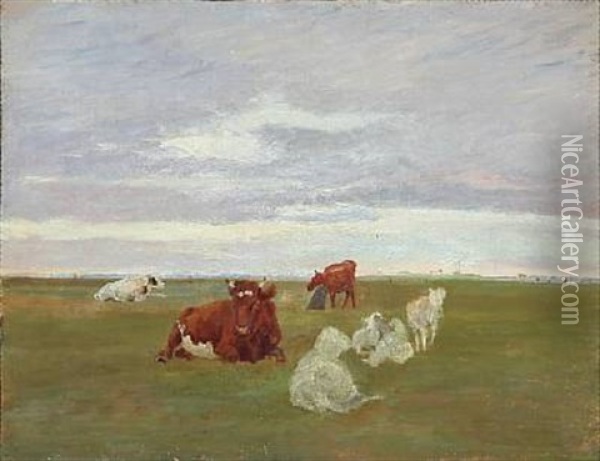 Koer Og Faar Paa Saltholm Oil Painting - Theodor Philipsen