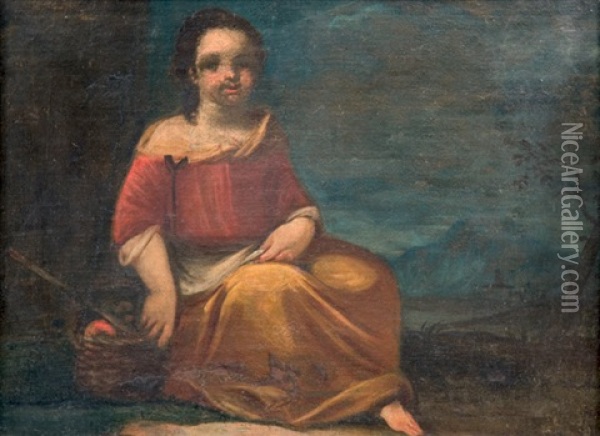 Jeune Femme Assise Dans Un Paysage Oil Painting - Giuseppe Gambarini