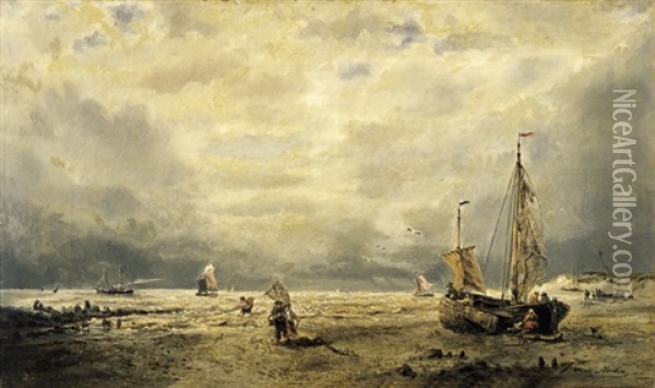 Strand Met Vissers Oil Painting - Francois-Etienne Musin