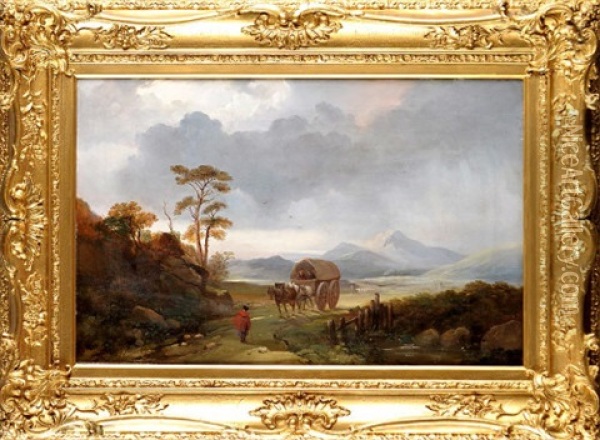 A Borders Landscape With A Horsecart In The Foreground Oil Painting - Edward Train