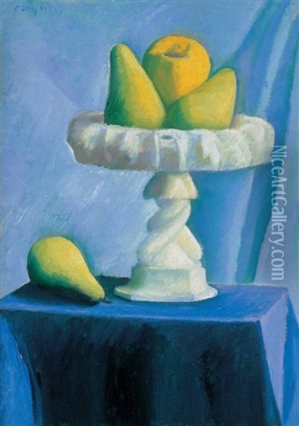 Still Life With Pears Oil Painting - Dezsoe Czigany