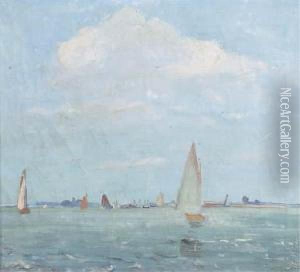 Boats On A Lake In Friesland Oil Painting - Harrie Kuyten