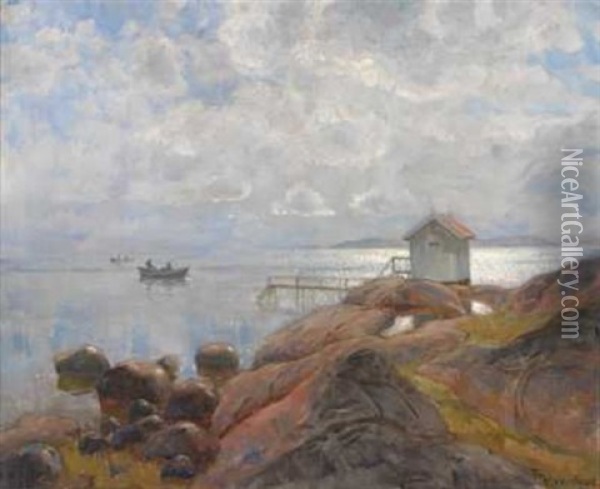 Badehus I Skjaergarden Oil Painting - Thorolf Holmboe