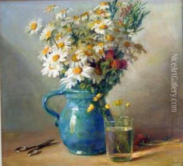 Wild Flowers In A Jug Oil Painting - Catherine Mary Wood