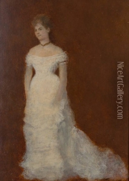 Bildnis Einer Dame In Weisem Kleid Als Ganzfigur Oil Painting - Albert von Keller
