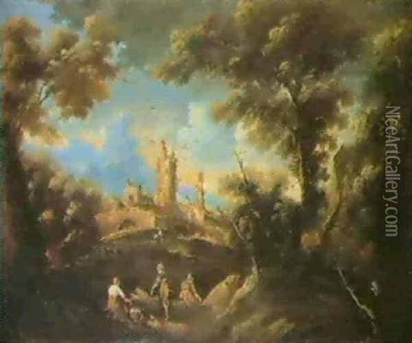 Paysage Au Village Fortifie Oil Painting - Alessandro Magnasco