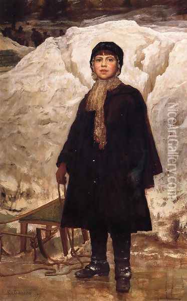 Winter, Portrait of a Child Oil Painting - Eastman Johnson