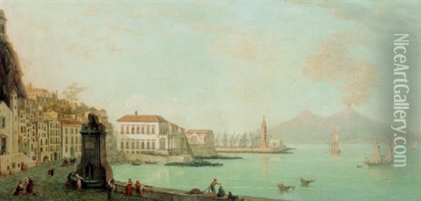 View Of Mount Vesuvius Seen From The Strada Santa Lucia, Naples Oil Painting - Francis Smith