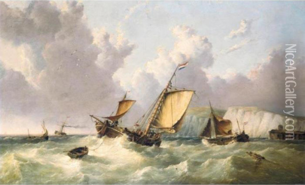 Dutch Shipping Off The Coast Of Dover Oil Painting - William Calcott Knell