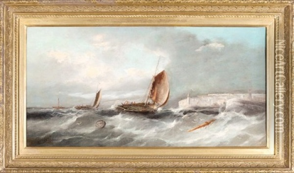 Stormy Seas: Sailing Ships Off The Dover Coast Oil Painting - William Henry Williamson