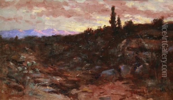 Western Sunset Landscape At Dusk Oil Painting - John Bond Francisco