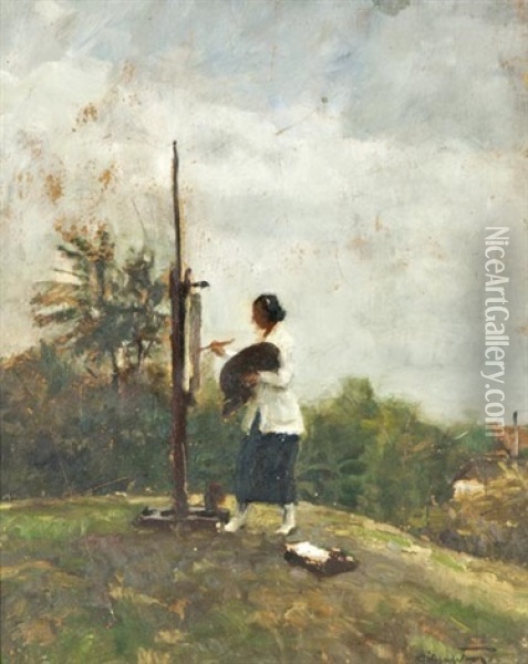 Szolnoki Muvesztelepen Oil Painting - Tibor (Theodor) Polya