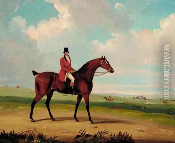 A huntsman on horseback with a hunt beyond Oil Painting - English School