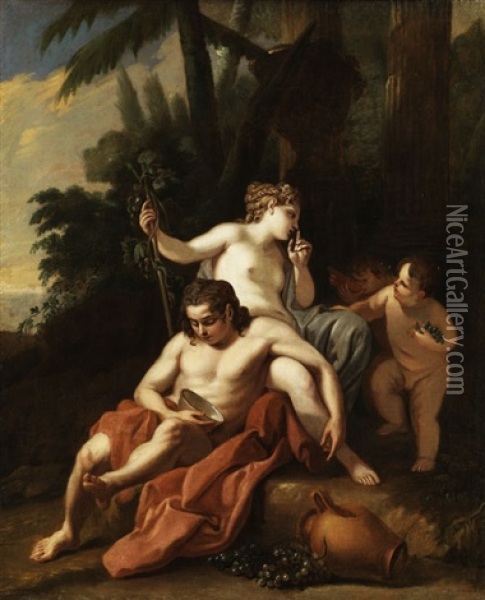 Der Schlafende Bacchus Mit Einer Nymphe Und Zwei Putten Oil Painting - Jacopo Amigoni