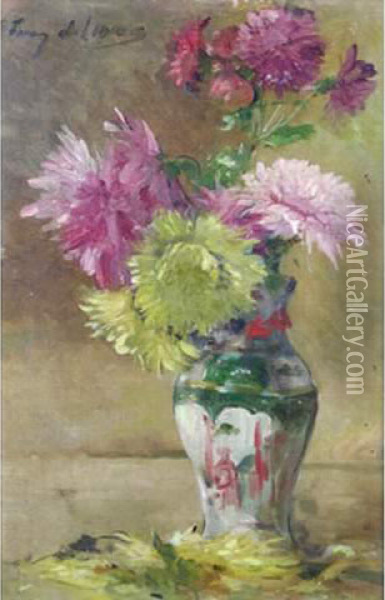 130. Tibulle-marie Furcy De Lavault . Bouquet De Dahlias Oil Painting - Albert Tibule Furcy De Lavault