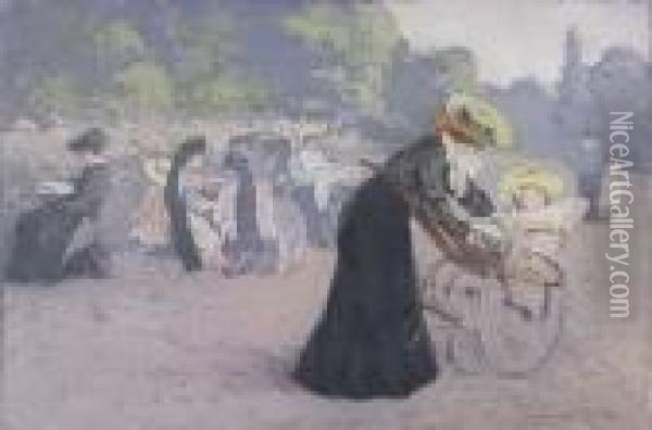 Au Champs Elysees<</b> Oil Painting - Manuel Robbe