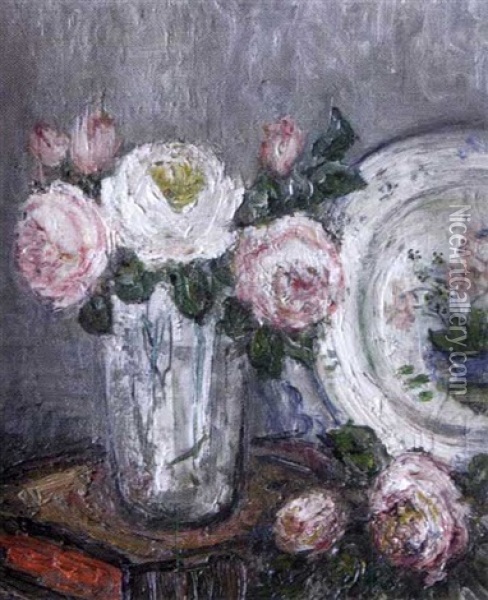 Nature Morte Au Vase De Roses Oil Painting - Pierre Laprade