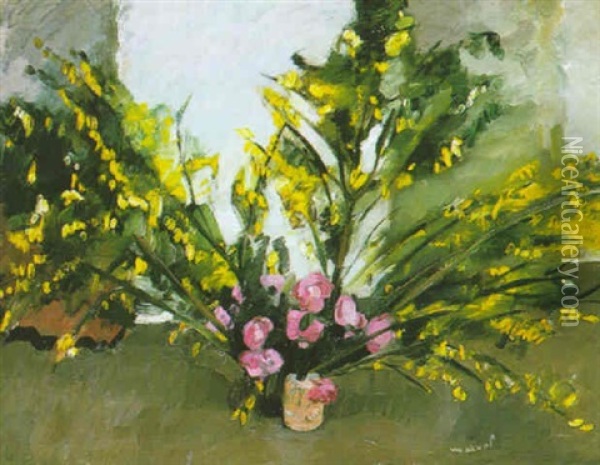 Grand Bouquet Aux Roses Et Mimosas Oil Painting - Jacqueline Marval