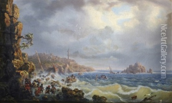 Skeppsbrott Vid Gyllene Hornet, Konstantinopel Oil Painting - Auguste-Etienne-Francois Mayer