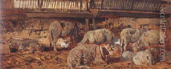Sheep at Bozsok 1871 Oil Painting - Geza Meszoly