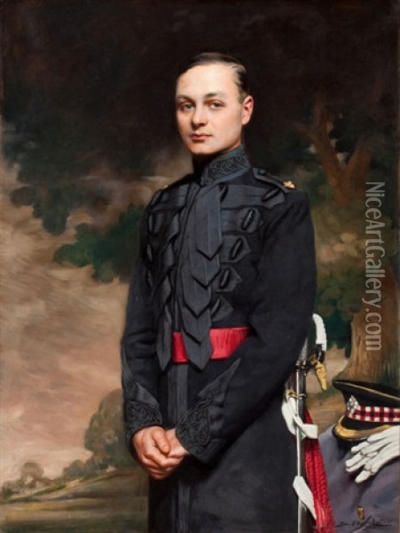 Portrait Of Major Romer In The Uniform Of The Band Of The Scots Guard Oil Painting - John Saint-Helier Lander