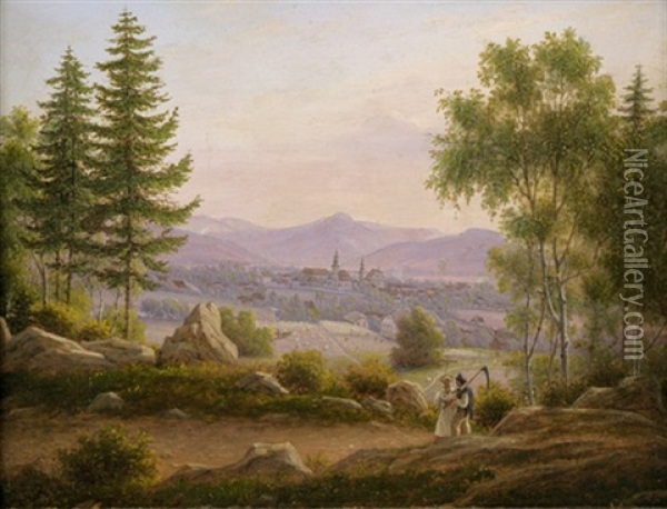 Bad Warmbrunn Oil Painting - Johann Wilhelm Bruecke