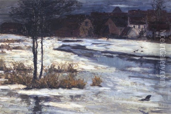 Dorflandschaft Im Winter Oil Painting - Carl Hessmert