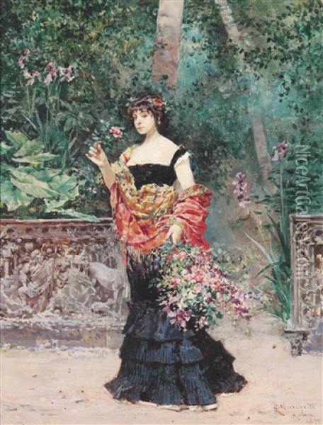 Elegante Dame Im Park Oil Painting - Ludovico Marchetti