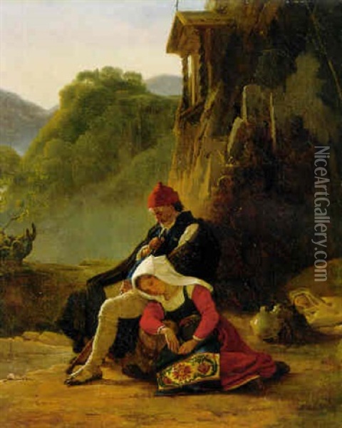 Ein Hirte Und Seine Tochter Oil Painting - Leopold-Louis Robert