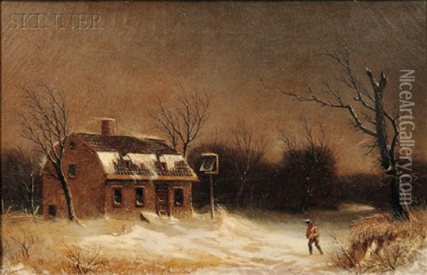 A Drifting Snow Storm Oil Painting - William van de Bonfield