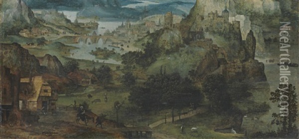 An Extensive Landscape With The Flight Into Egypt Oil Painting - Lucas Gassel