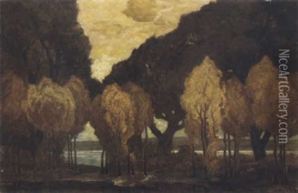 A Wood By A Lake Oil Painting - Ludwig Dill