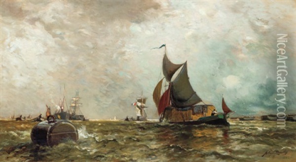 Ships At Sea Oil Painting - Arthur Quartley