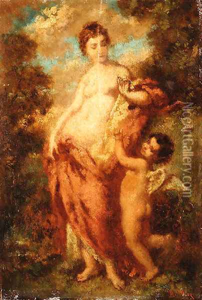 Cupid and Psyche Oil Painting - Narcisse-Virgile Diaz de la Pena