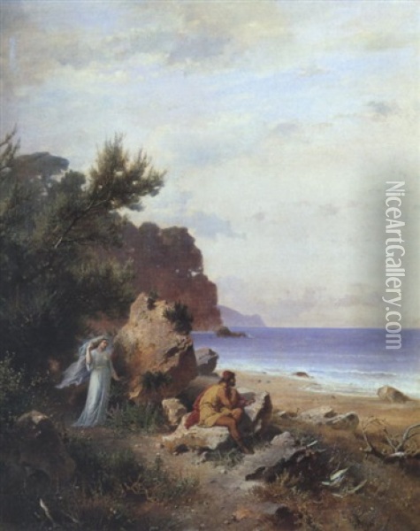 Odysseus Bei Der Nymphe Kalypso Auf Der Insel Ogygia Oil Painting - Heinrich (Franz-Dreber) Dreber