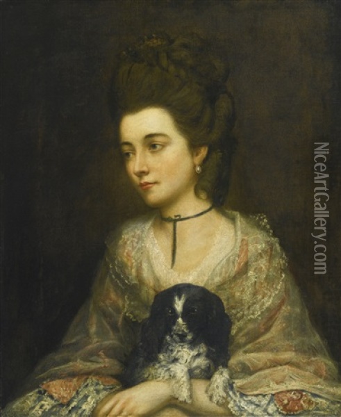Portrait Of A Lady Holding A Spaniel Oil Painting - Thomas Gainsborough