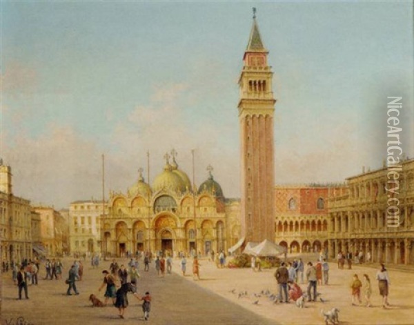 St. Mark's Square, Venice Oil Painting - Robert Vallin