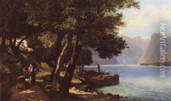 Partie Bei Gmunden Oil Painting - Leopold Munsch